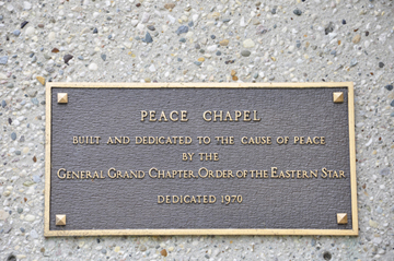 dedication sign for the Peace Chapel at International Peace Garden